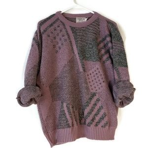 Hilton purple and gray 90s retro vintage sweater